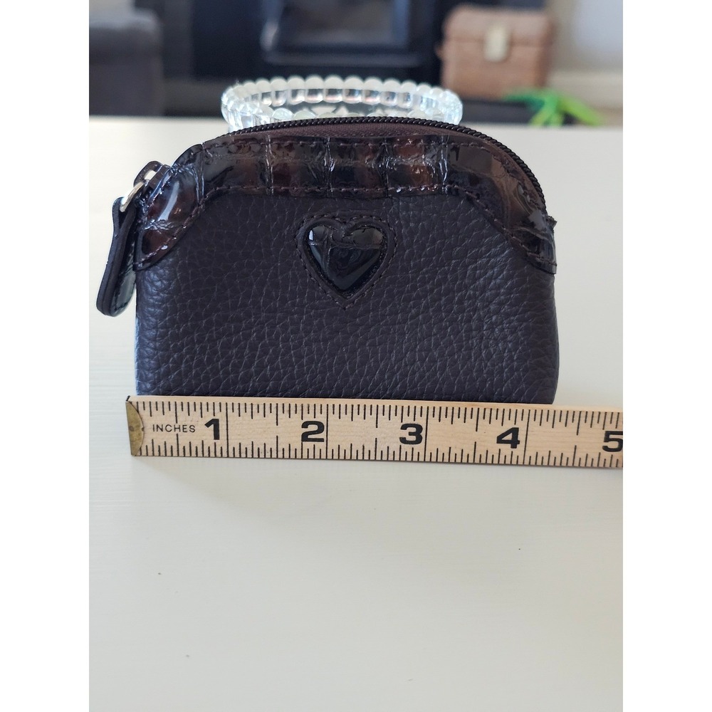 Brighton Brown Pebbled Leather Heart Coin Purse Croc Embossed Trim Leopard Liner - Picture 5 of 6